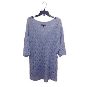 Jessica London Light Blue Sweater Plus size 22/ 24  Open Knit V-neck Tunic